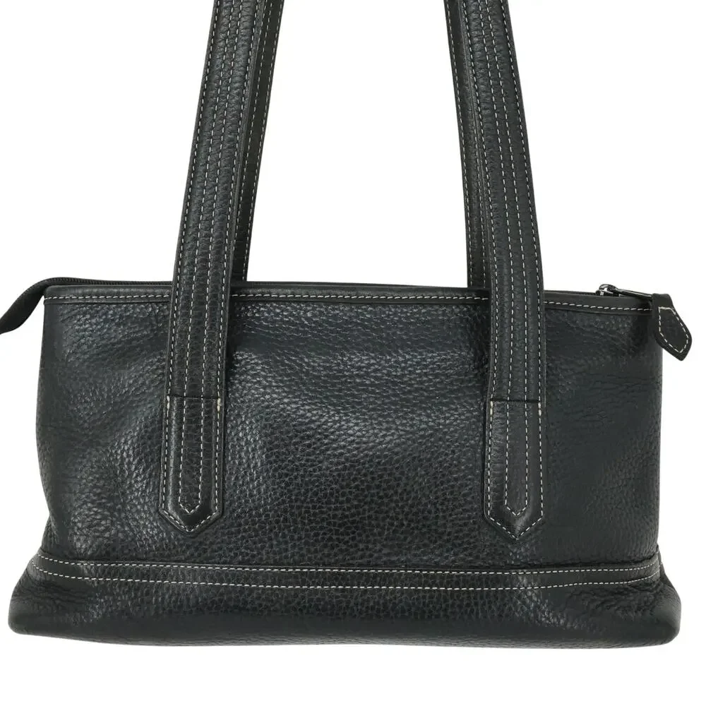 Brighton Handbag Womens Black Pebbled Leather Shoulder Bag Zip Double Handle